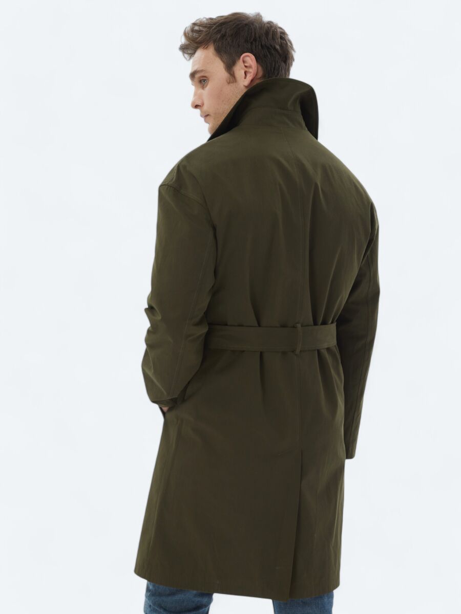 Haki Oversize Fit Kruvaze Yaka Casual Dokuma Pardösü - 6