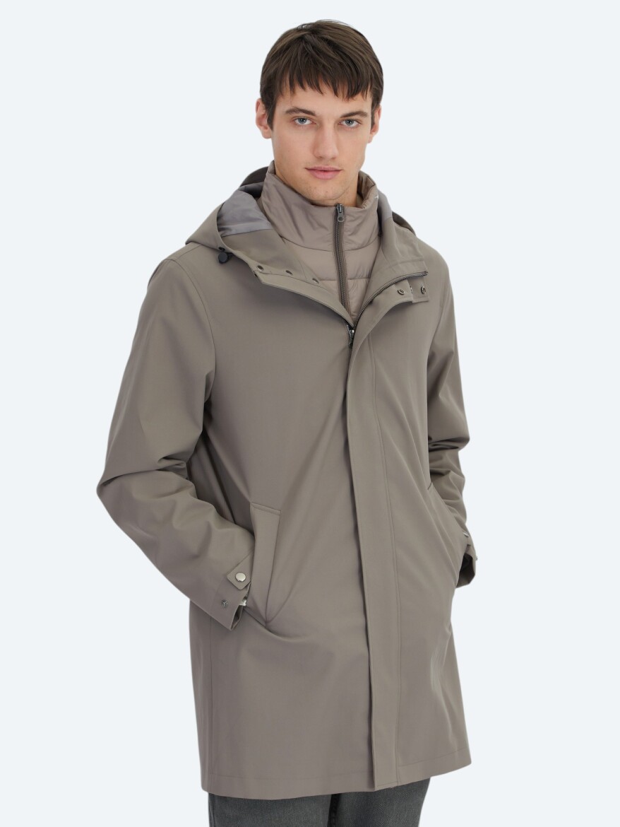 Haki Oversize Fit Kruvaze Yaka Casual Dokuma Pardösü - 3