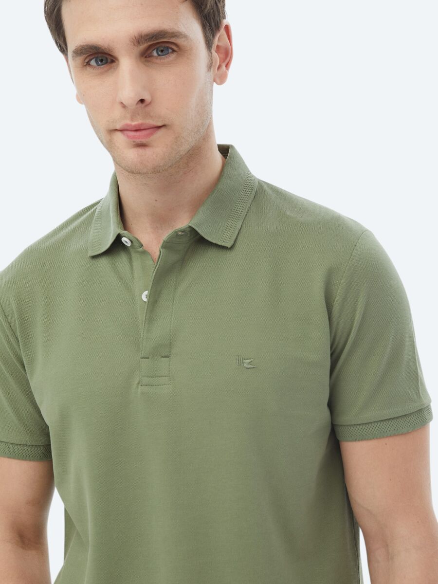 Haki Polo Yaka %100 Pamuk T-Shirt - 2