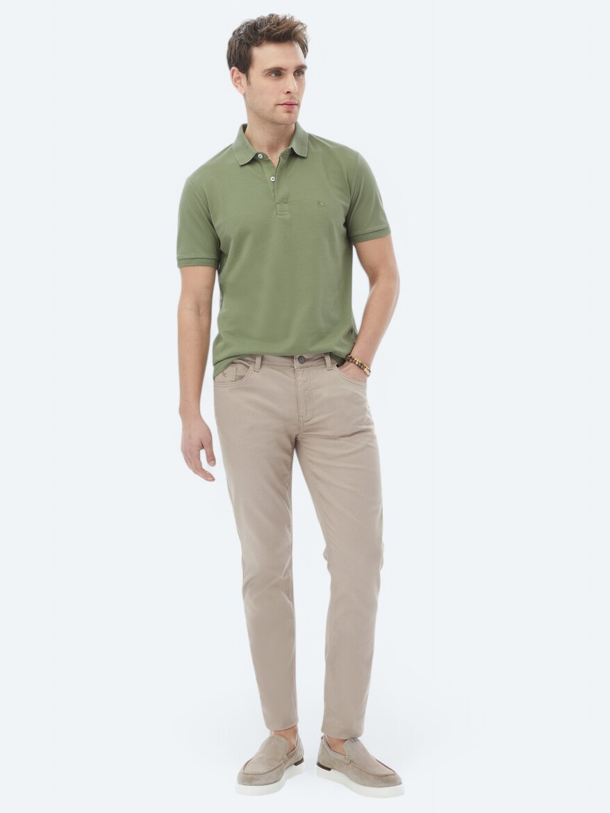 Haki Polo Yaka %100 Pamuk T-Shirt - 3