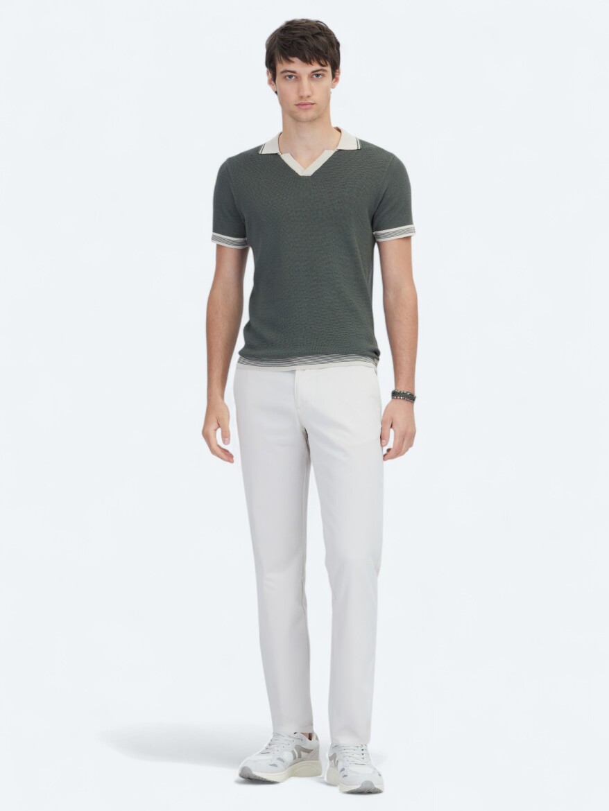 Haki Polo Yaka Desenli Triko - KİP