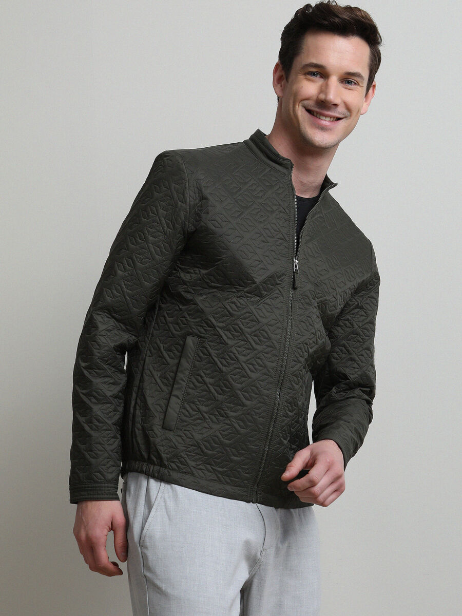 Haki Regular Fit Dik Yaka Casual Dokuma Mont - 1