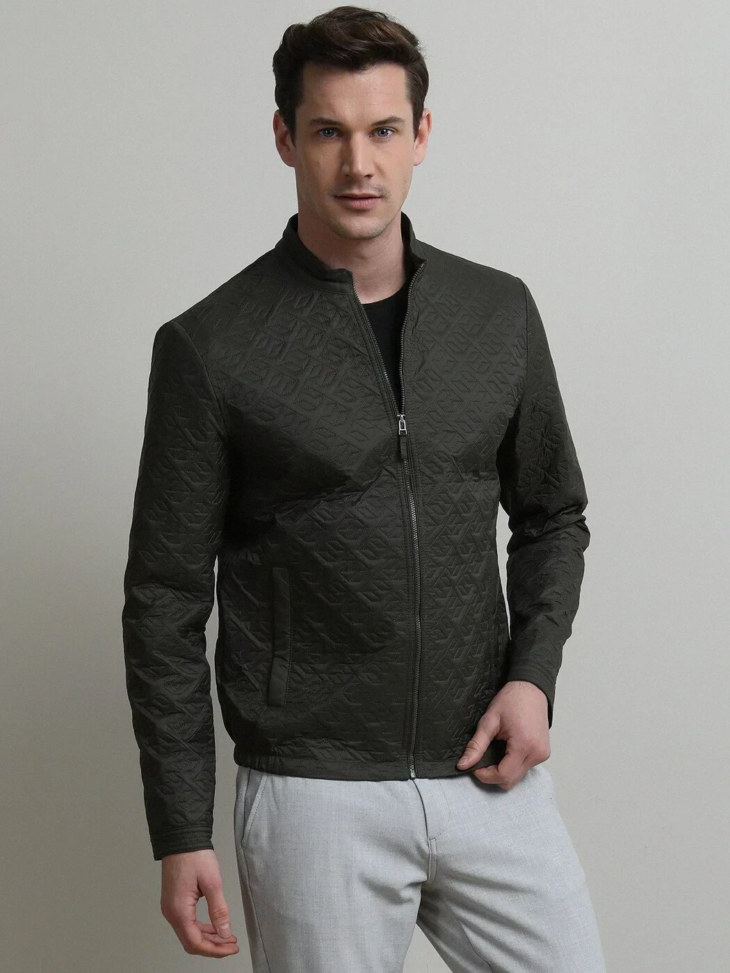 Haki Regular Fit Dik Yaka Casual Dokuma Mont - 3