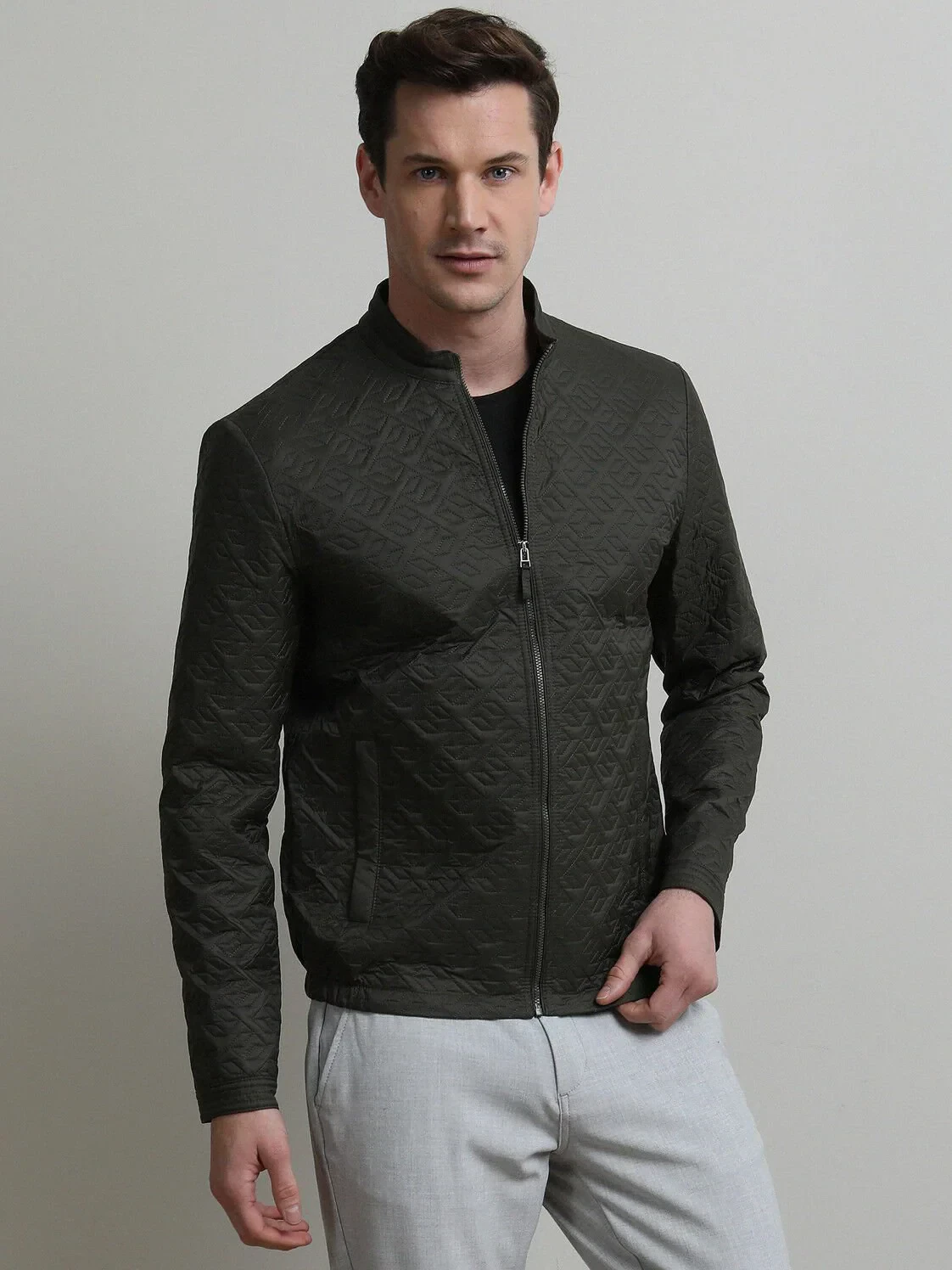 Haki Regular Fit Dik Yaka Casual Dokuma Mont - 3