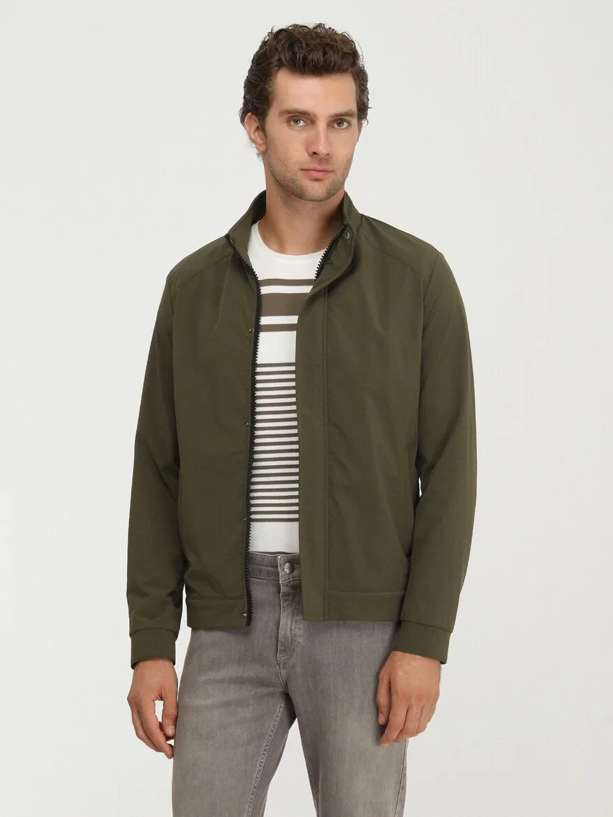Haki Regular Fit Dik Yaka Casual Dokuma Mont - 1
