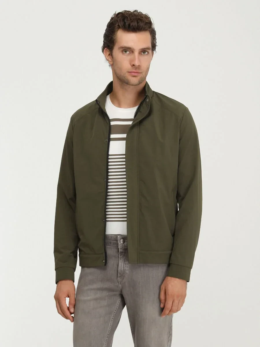 Haki Regular Fit Dik Yaka Casual Dokuma Mont - 1