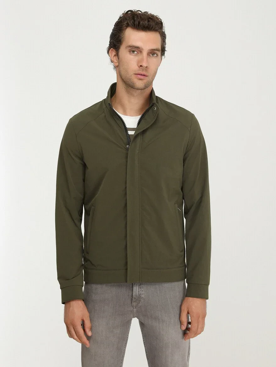 Haki Regular Fit Dik Yaka Casual Dokuma Mont - 2