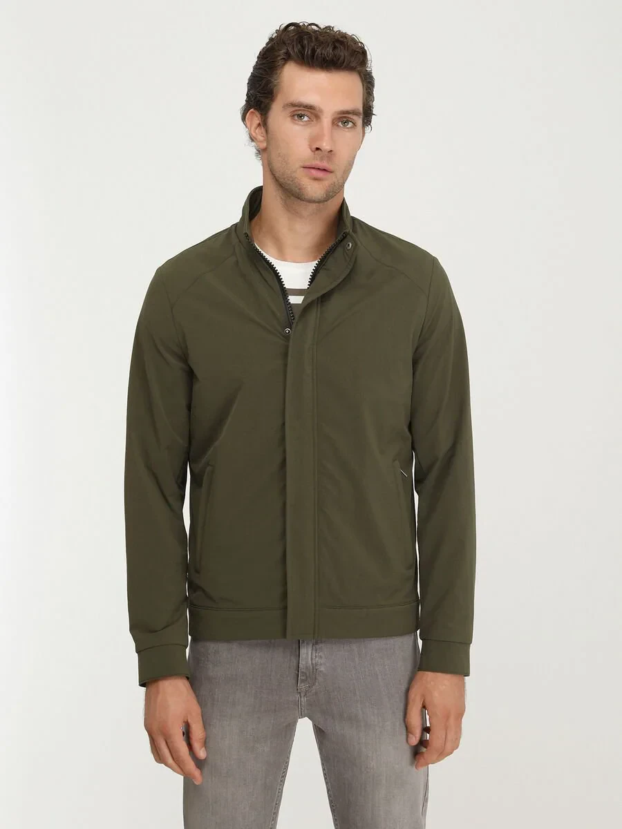 Haki Regular Fit Dik Yaka Casual Dokuma Mont - 2