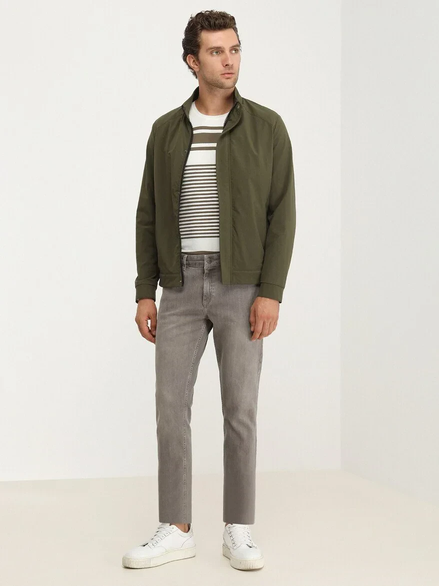 Haki Regular Fit Dik Yaka Casual Dokuma Mont - 3