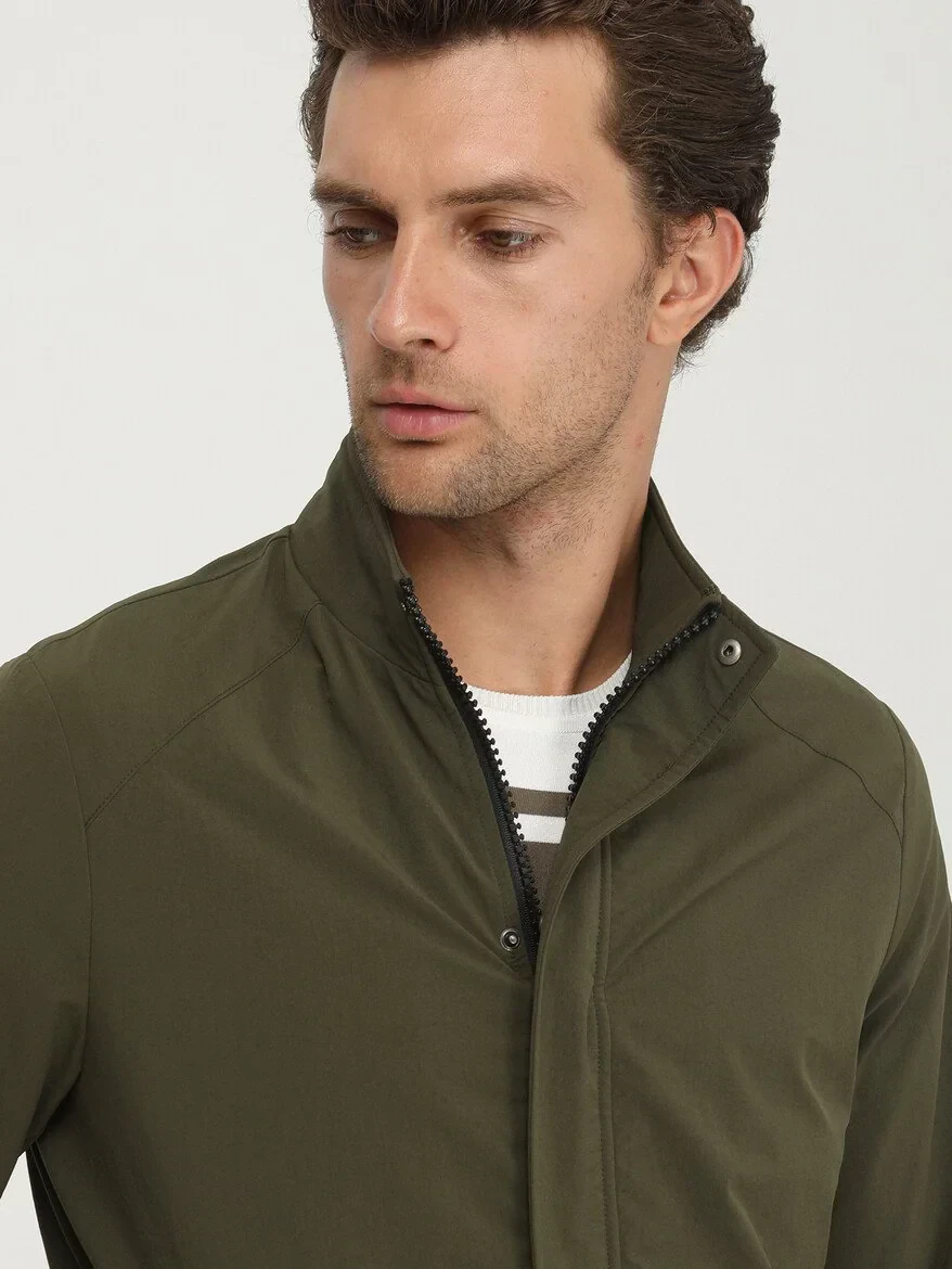 Haki Regular Fit Dik Yaka Casual Dokuma Mont - 4