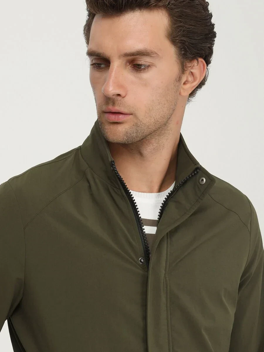 Haki Regular Fit Dik Yaka Casual Dokuma Mont - 4