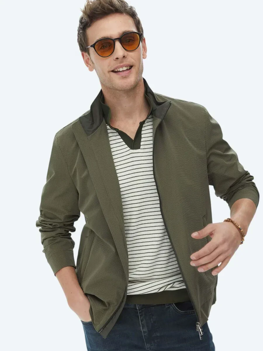 Haki Regular Fit Dik Yaka Casual Dokuma Mont - 1