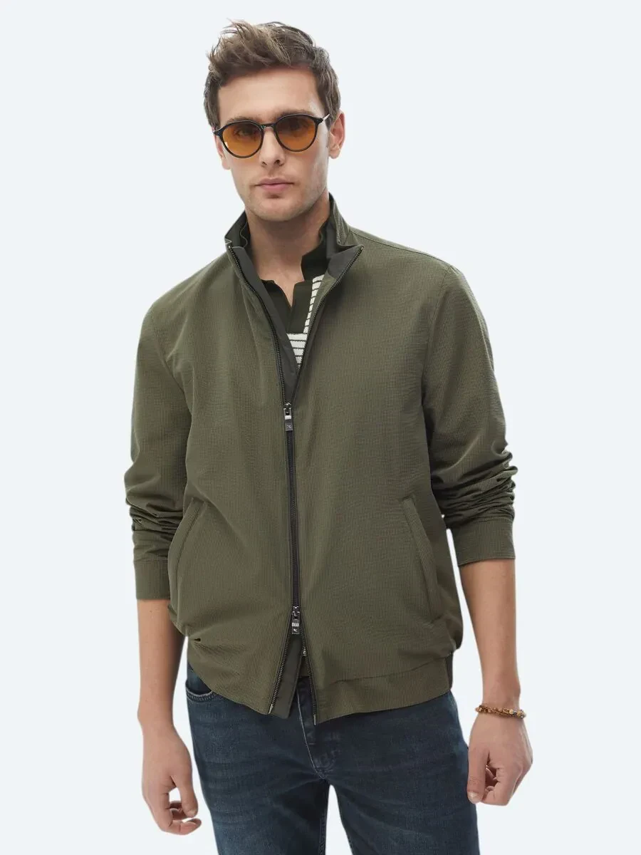 Haki Regular Fit Dik Yaka Casual Dokuma Mont - 2