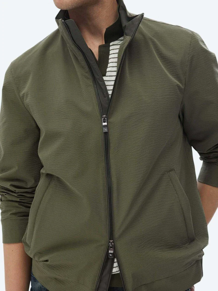 Haki Regular Fit Dik Yaka Casual Dokuma Mont - 3