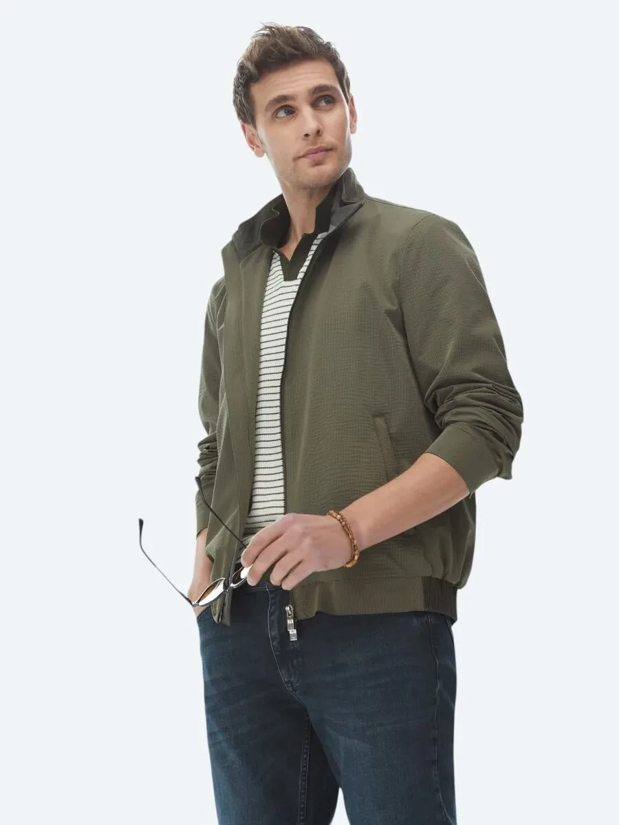 Haki Regular Fit Dik Yaka Casual Dokuma Mont - 4
