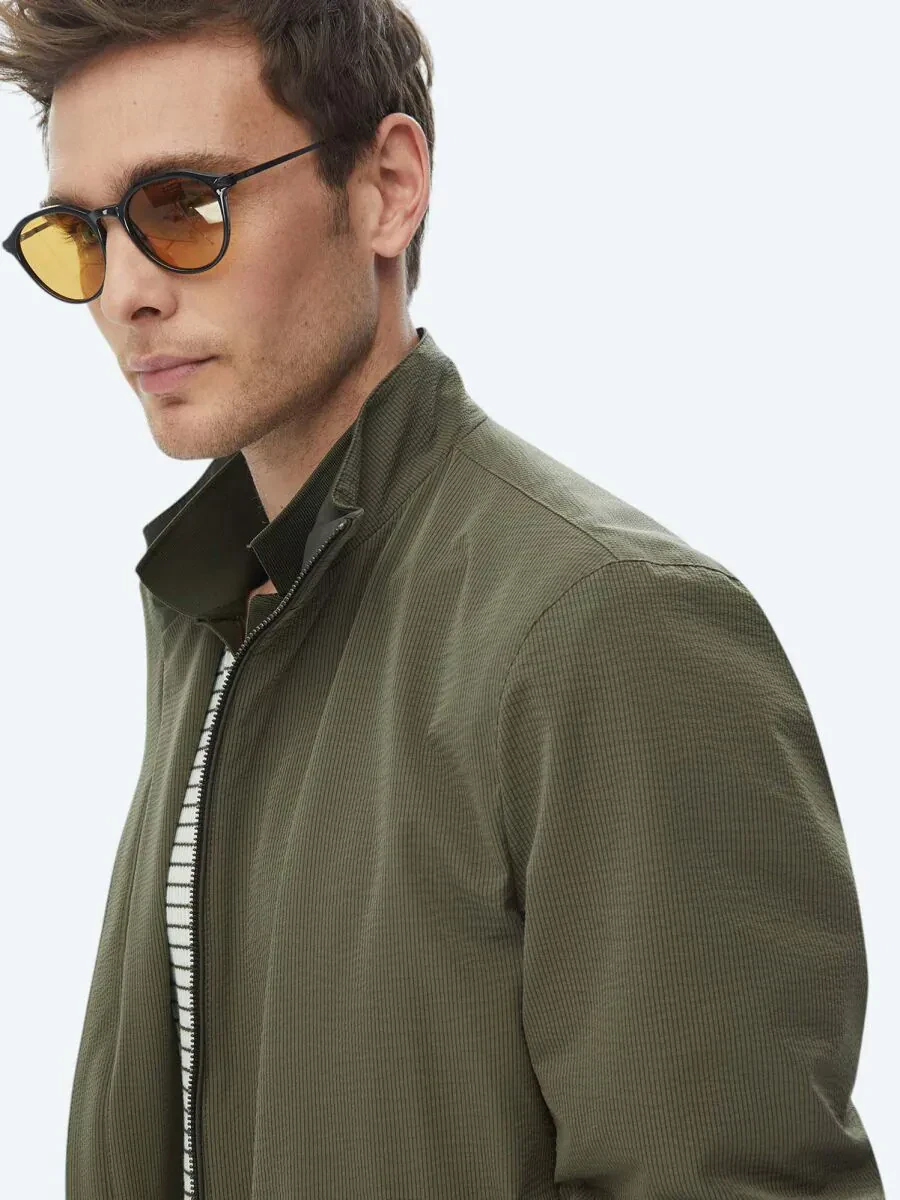 Haki Regular Fit Dik Yaka Casual Dokuma Mont - 6