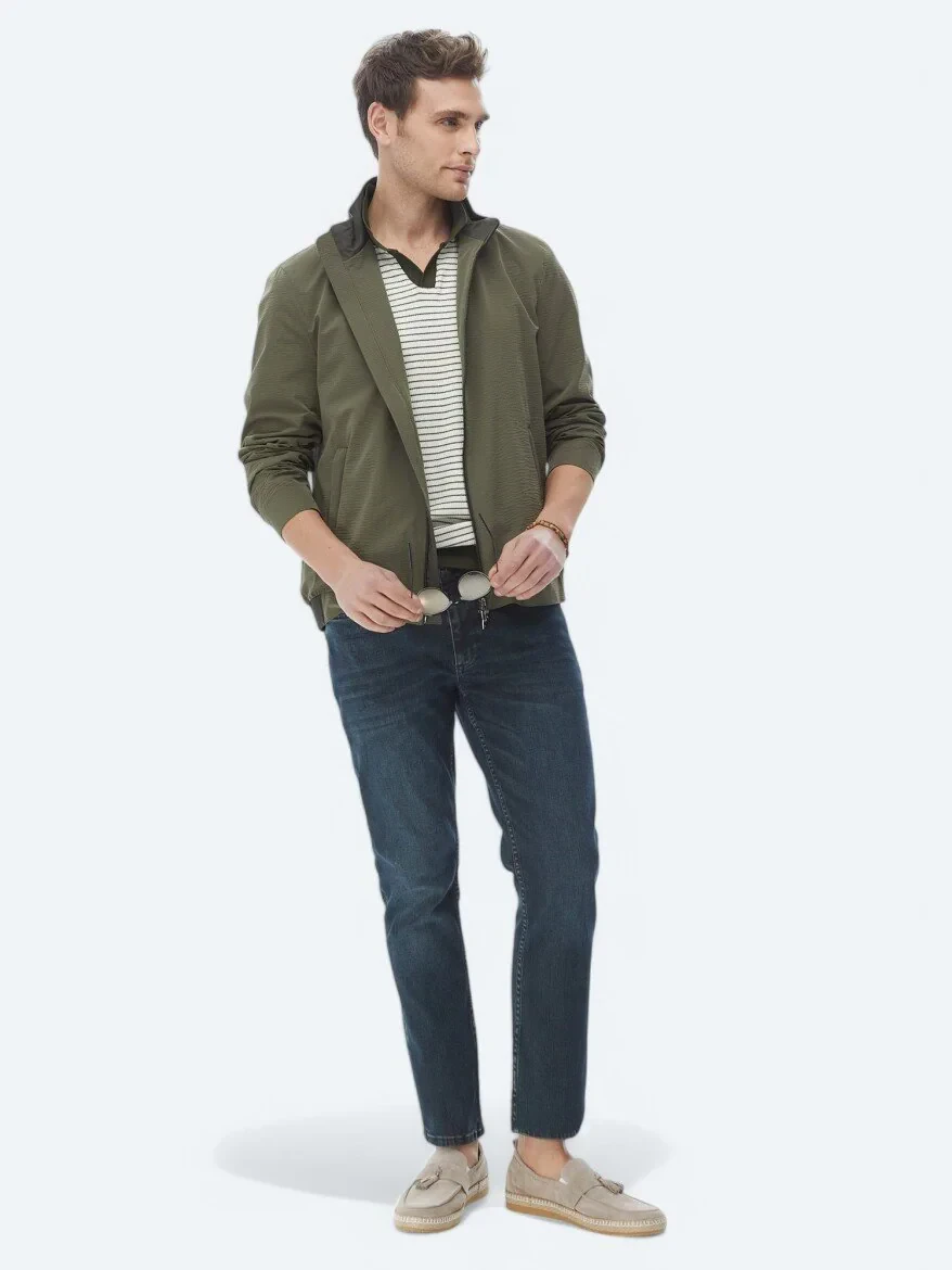 Haki Regular Fit Dik Yaka Casual Dokuma Mont - 7
