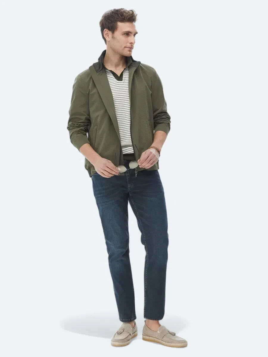 Haki Regular Fit Dik Yaka Casual Dokuma Mont - 7