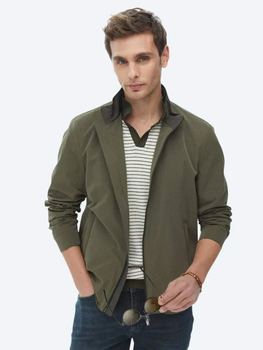 Haki Regular Fit Dik Yaka Casual Dokuma Mont - 8