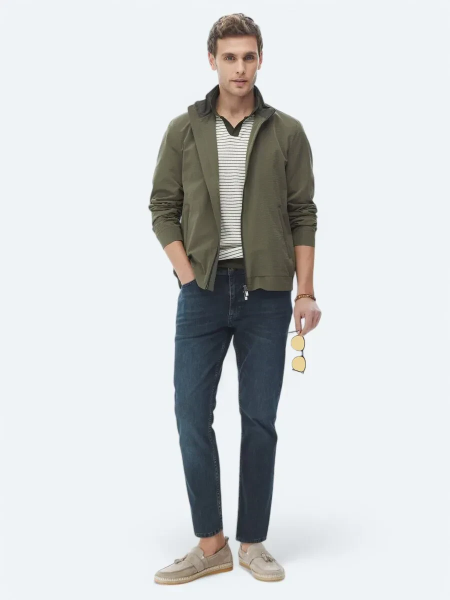 Haki Regular Fit Dik Yaka Casual Dokuma Mont - 9