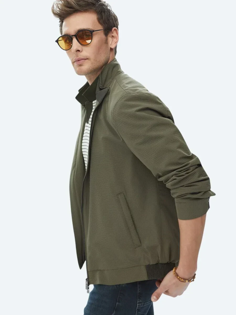 Haki Regular Fit Dik Yaka Casual Dokuma Mont - 10