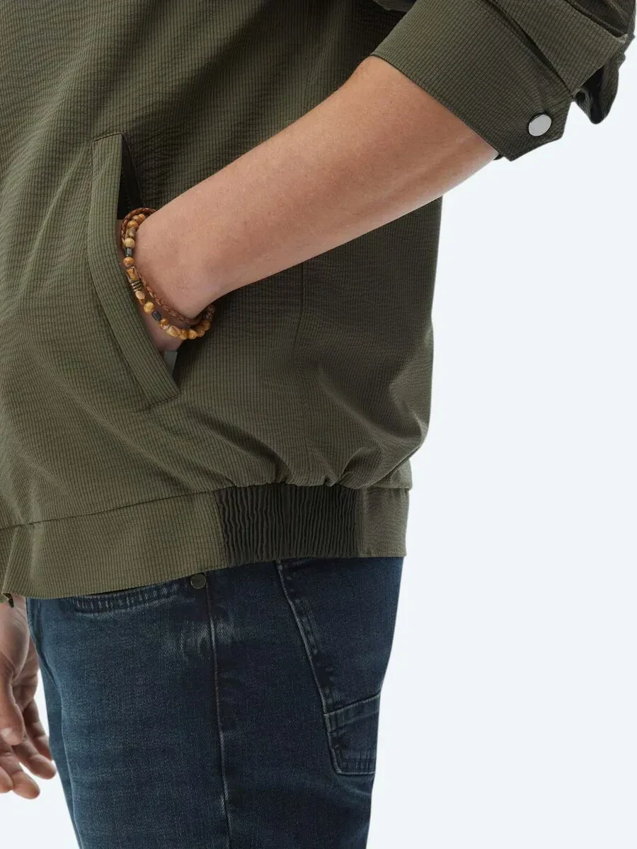 Haki Regular Fit Dik Yaka Casual Dokuma Mont - 11