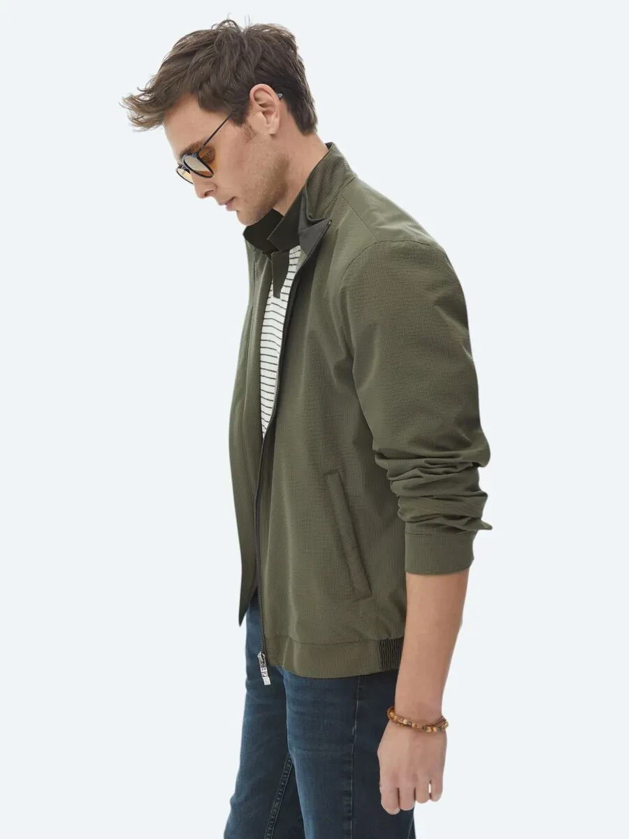 Haki Regular Fit Dik Yaka Casual Dokuma Mont - 12