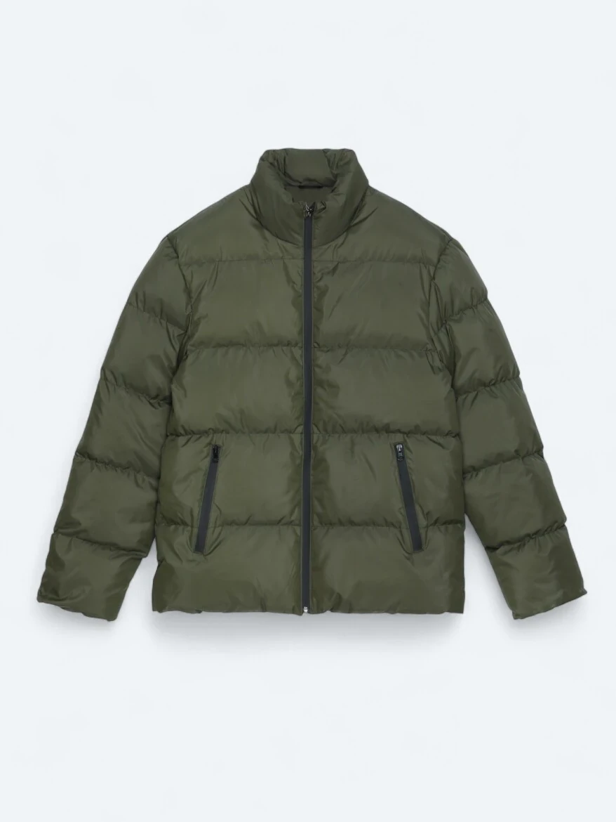 Haki Regular Fit Dik Yaka Casual Dokuma Mont - KİP