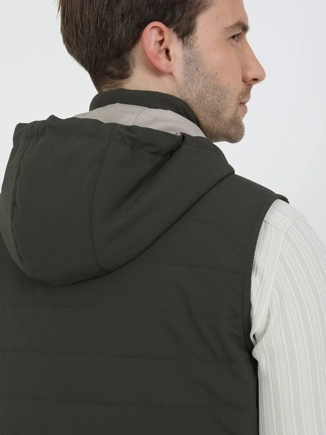 Haki Regular Fit Dik Yaka Casual Dokuma Spor Yelek - 5