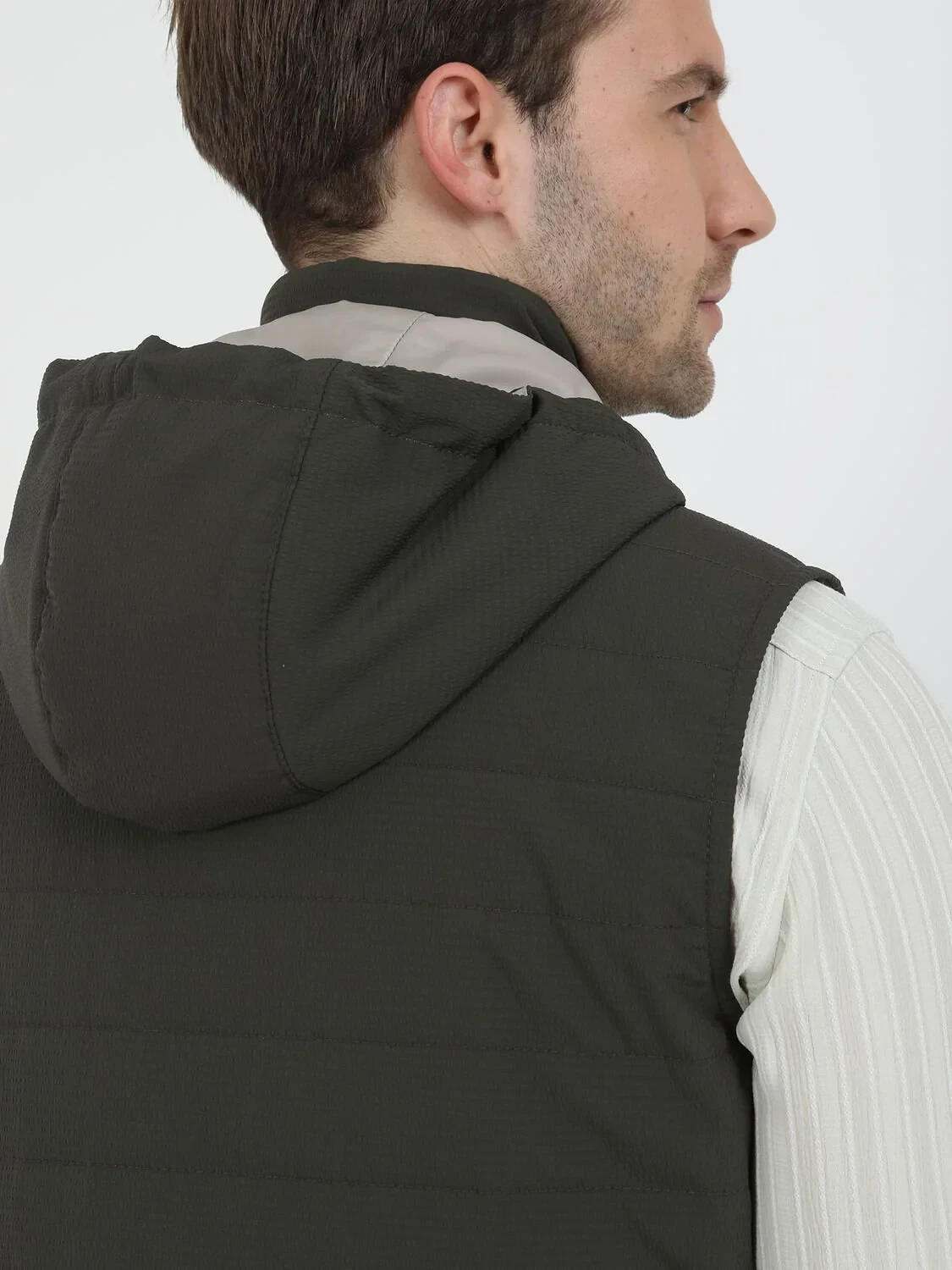 Haki Regular Fit Dik Yaka Casual Dokuma Spor Yelek - 5