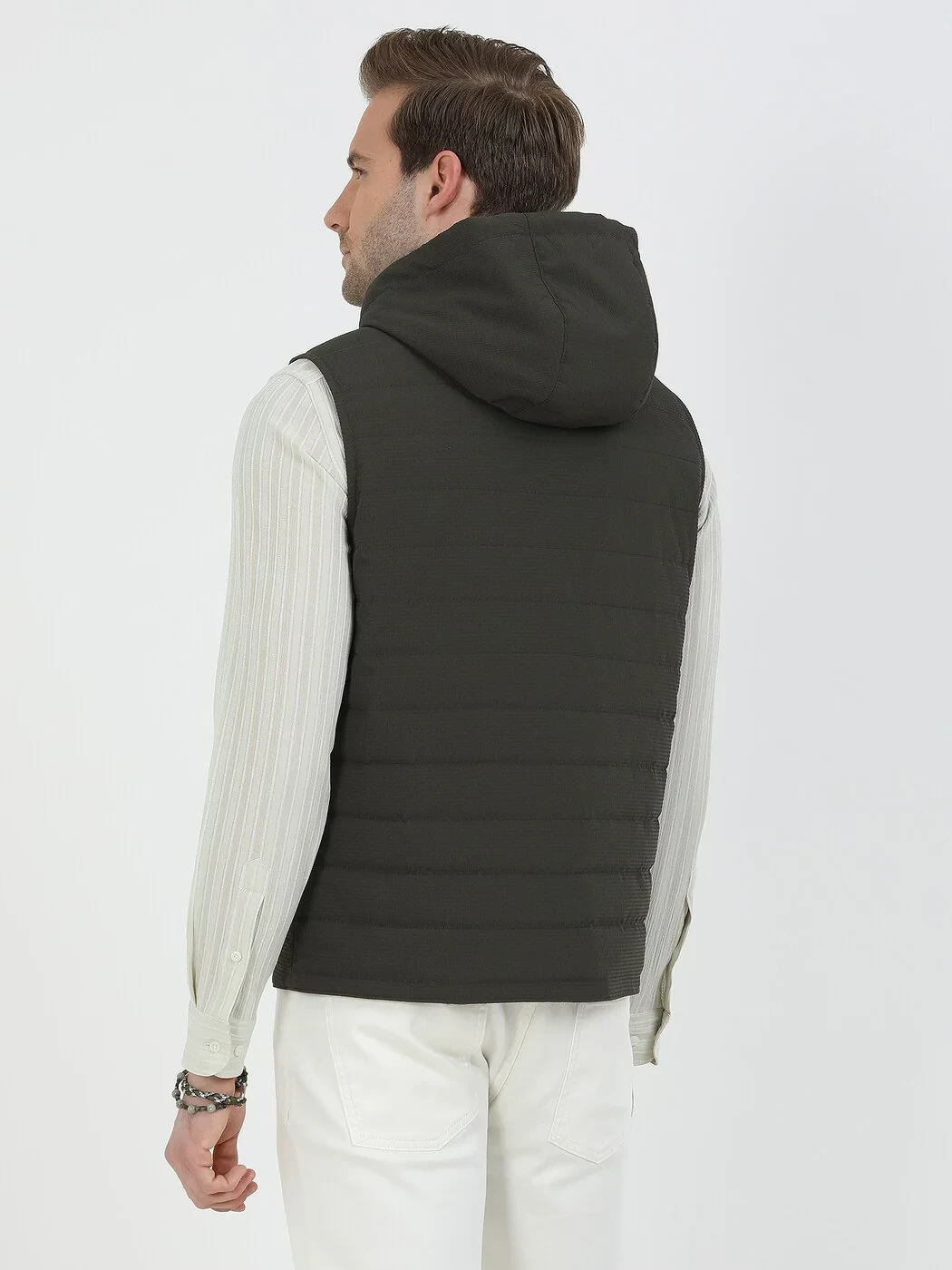 Haki Regular Fit Dik Yaka Casual Dokuma Spor Yelek - 6