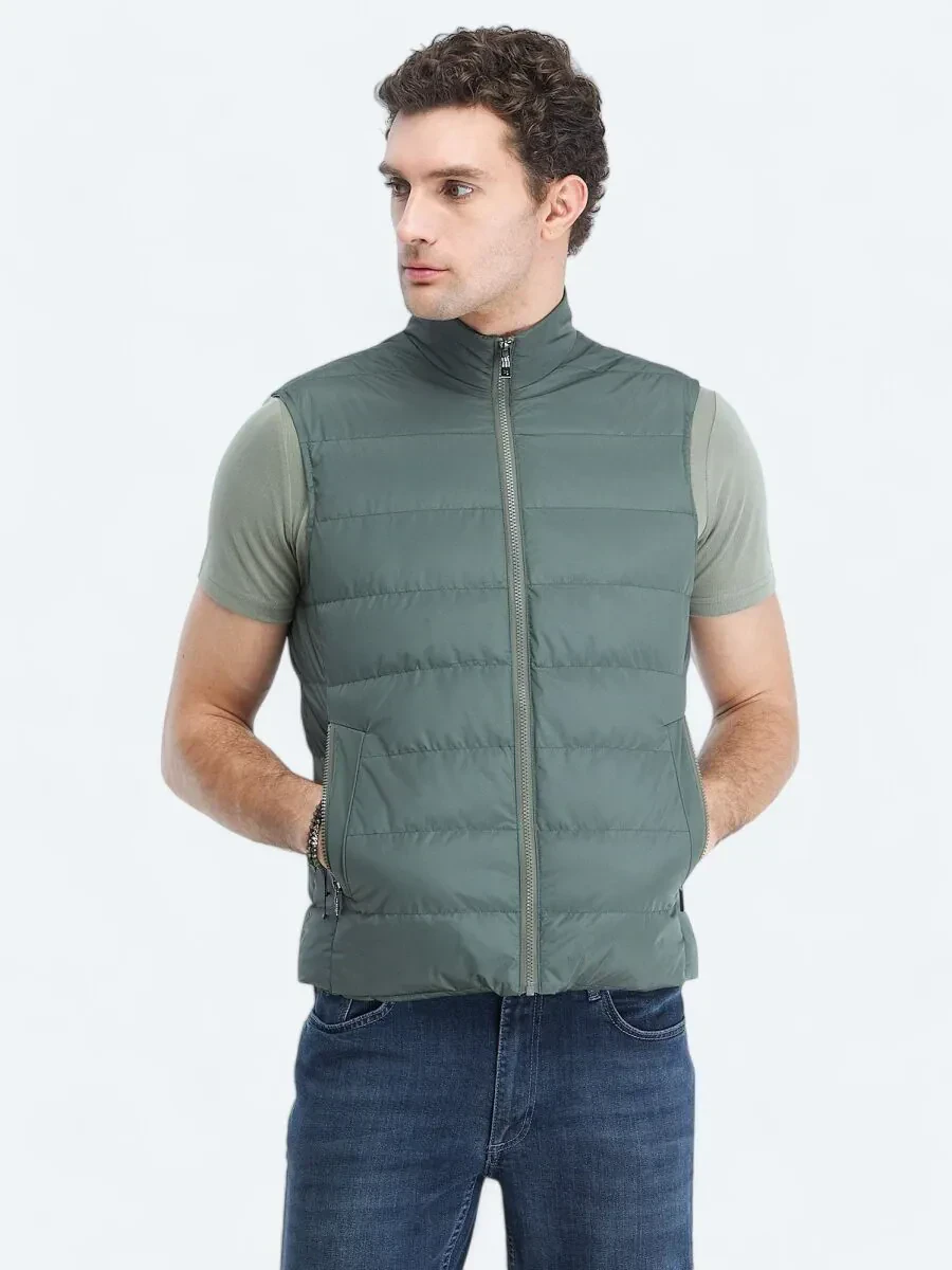 Haki Regular Fit Dik Yaka Casual Dokuma Spor Yelek - 3