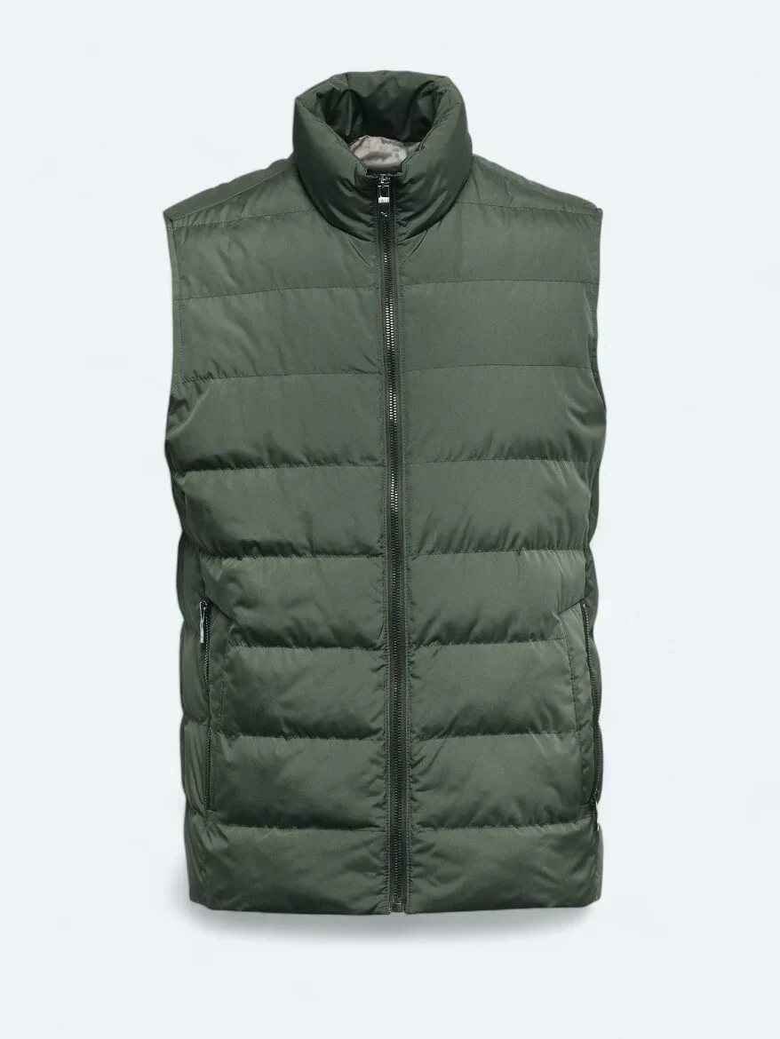 Haki Regular Fit Dik Yaka Casual Dokuma Spor Yelek - 6