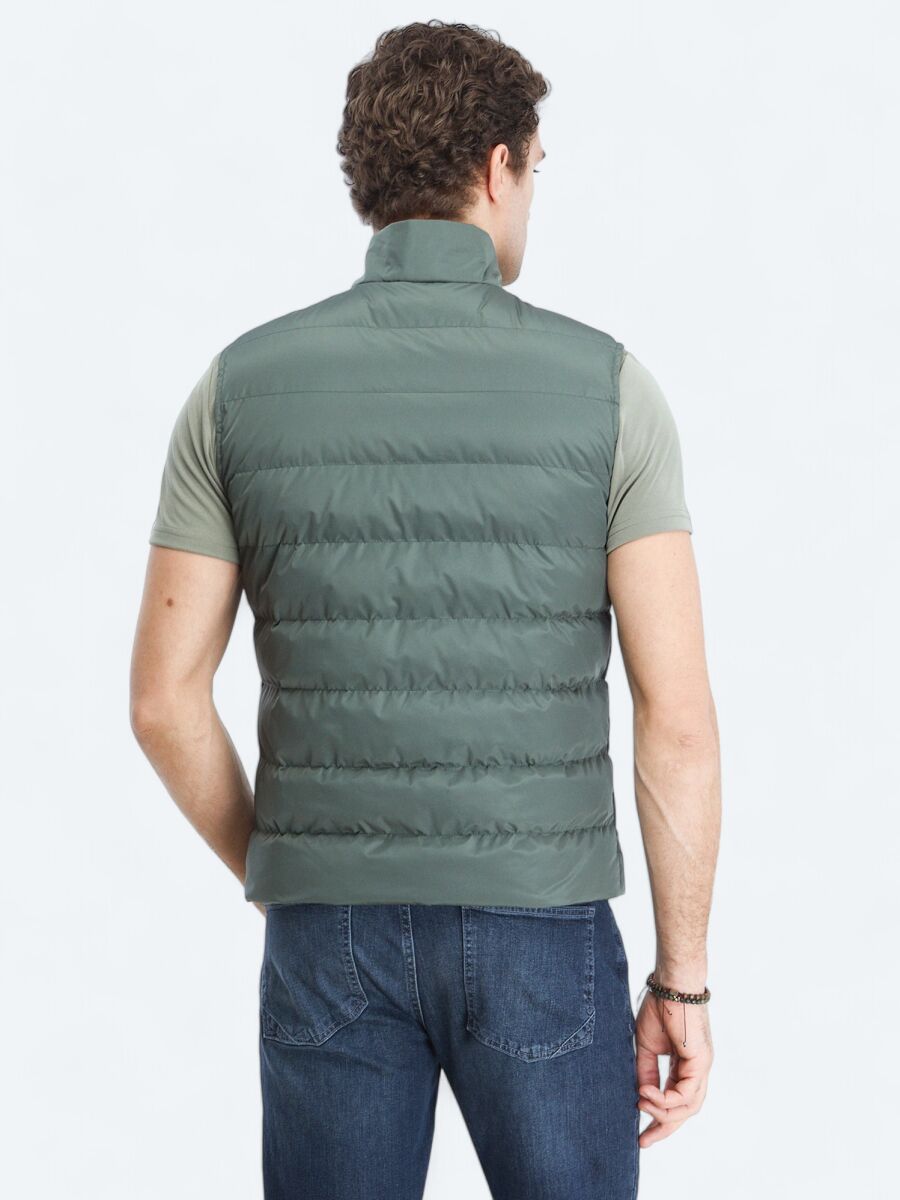 Haki Regular Fit Dik Yaka Casual Dokuma Spor Yelek - 5