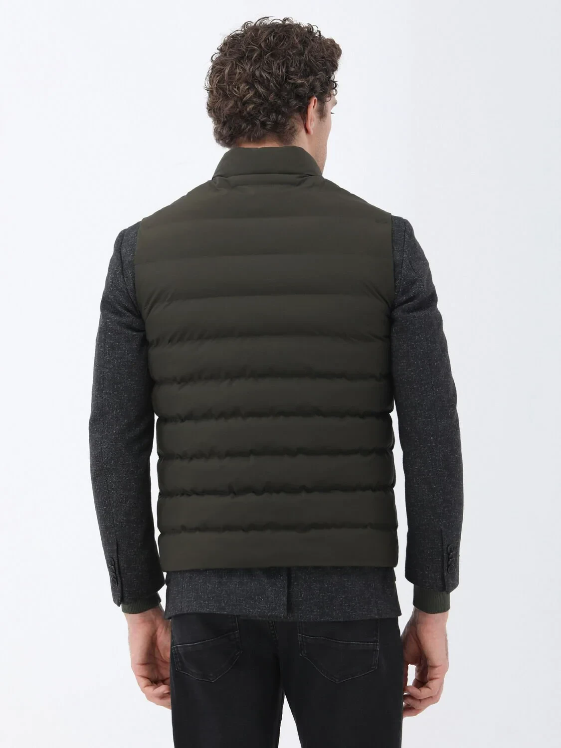 Haki Regular Fit Dik Yaka Casual Dokuma Spor Yelek - 6
