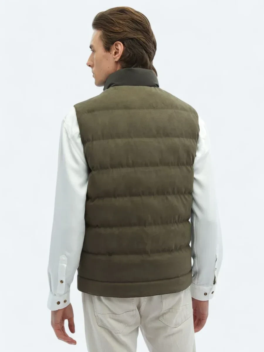Haki Regular Fit Dik Yaka Casual Dokuma Spor Yelek - 8