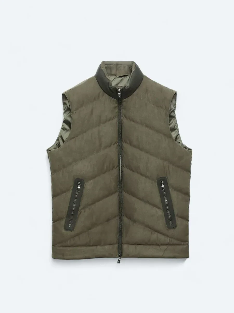 Haki Regular Fit Dik Yaka Casual Dokuma Spor Yelek - 9