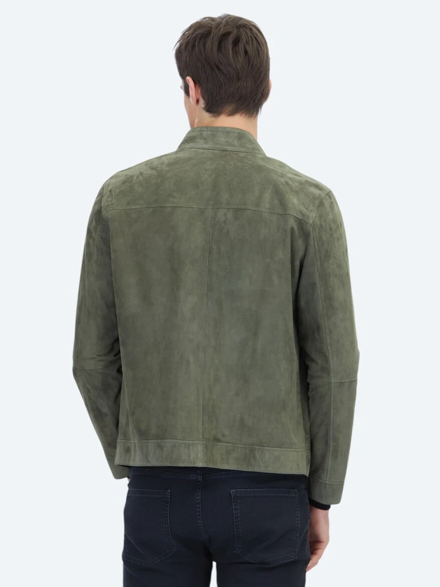 Haki Regular Fit Dik Yaka Smart Casual Çift Taraflı Deri Mont - 7