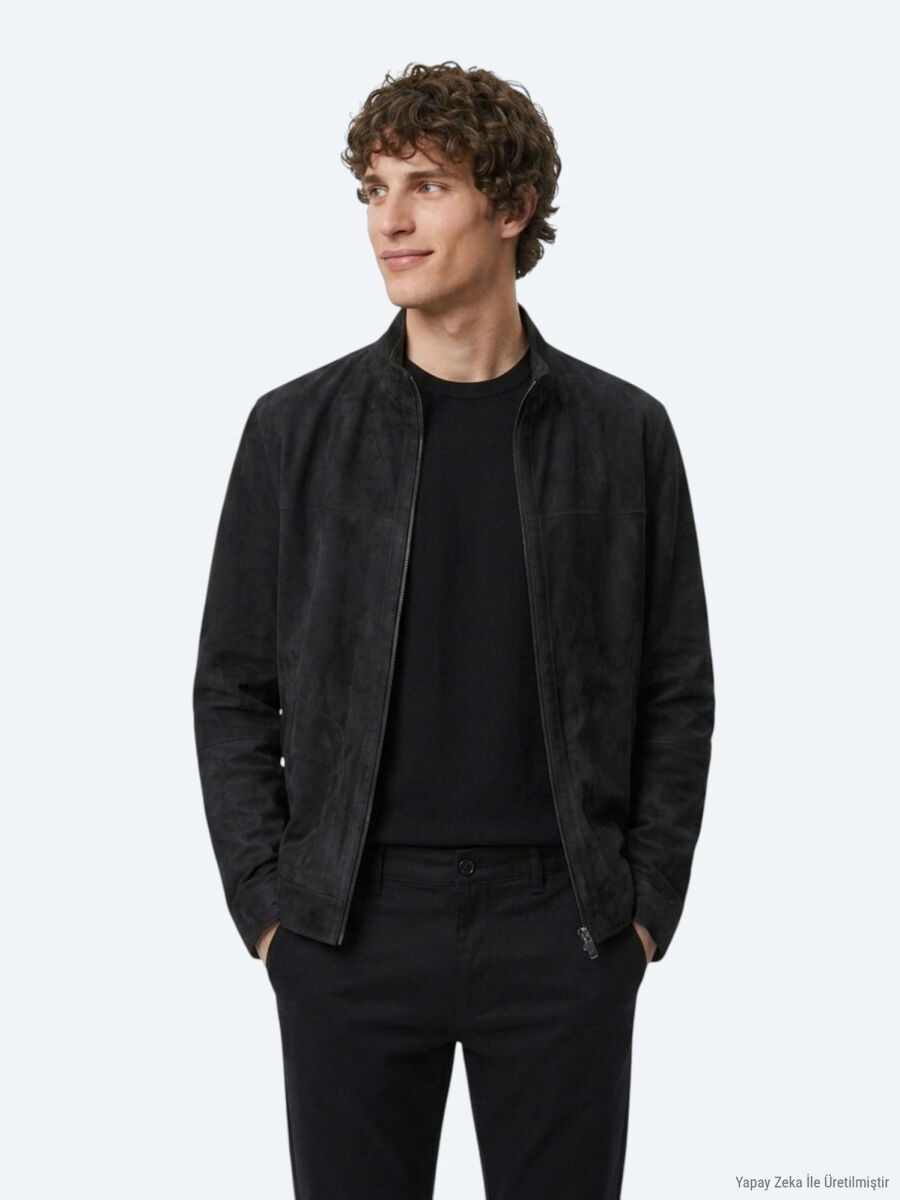 Haki Regular Fit Dik Yaka Smart Casual Çift Taraflı Deri Mont - 2