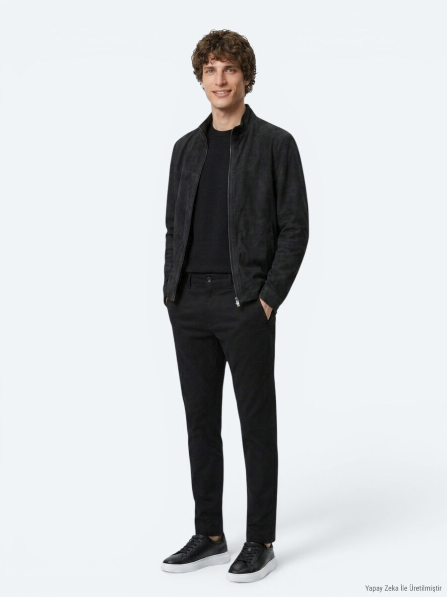 Haki Regular Fit Dik Yaka Smart Casual Çift Taraflı Deri Mont - 4