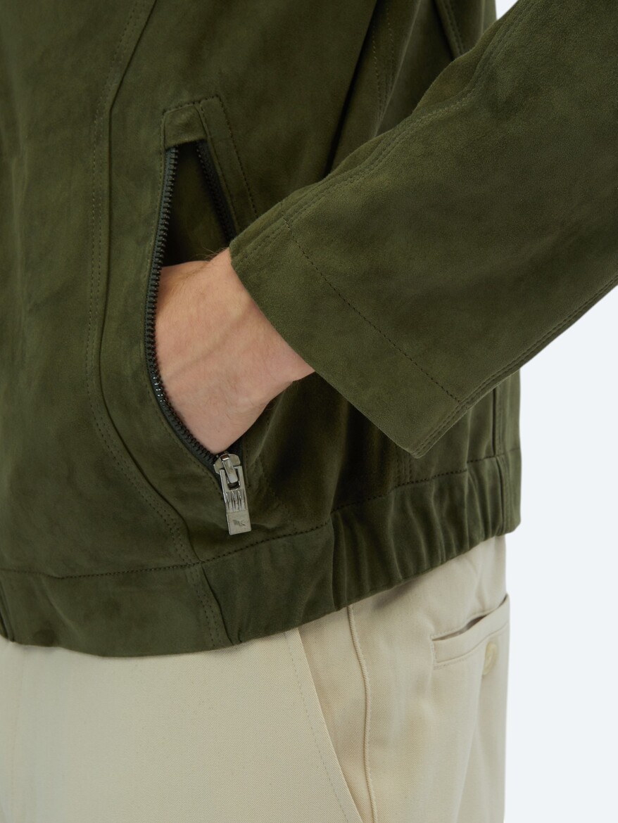 Haki Regular Fit Dik Yaka Smart Casual Deri Mont - 4