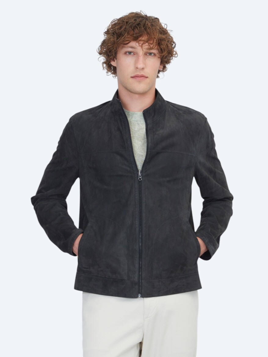 Haki Regular Fit Dik Yaka Smart Casual Deri Mont - 1