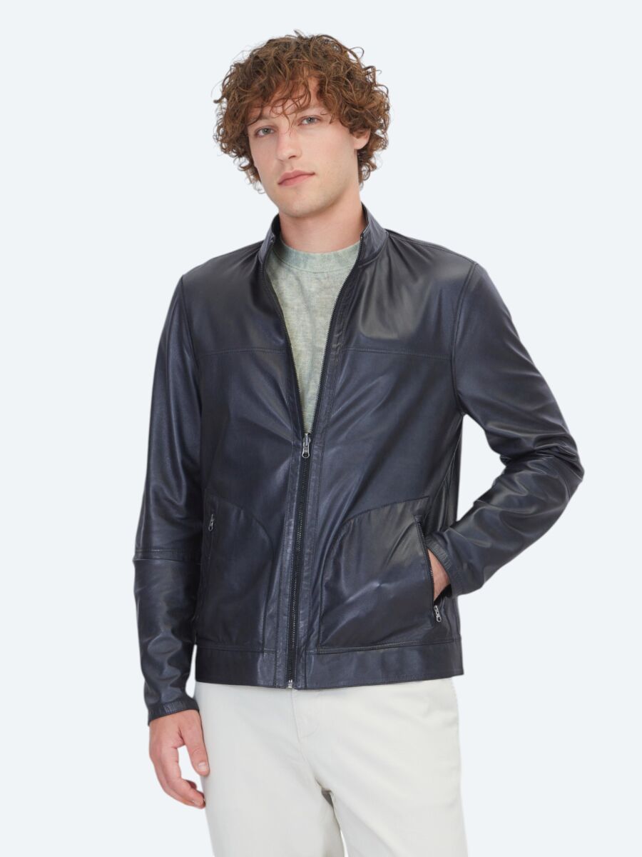 Haki Regular Fit Dik Yaka Smart Casual Deri Mont - 3