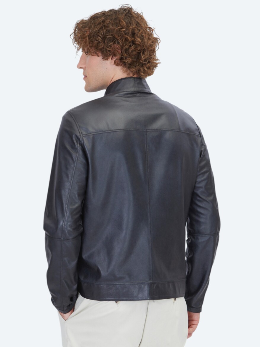 Haki Regular Fit Dik Yaka Smart Casual Deri Mont - 8