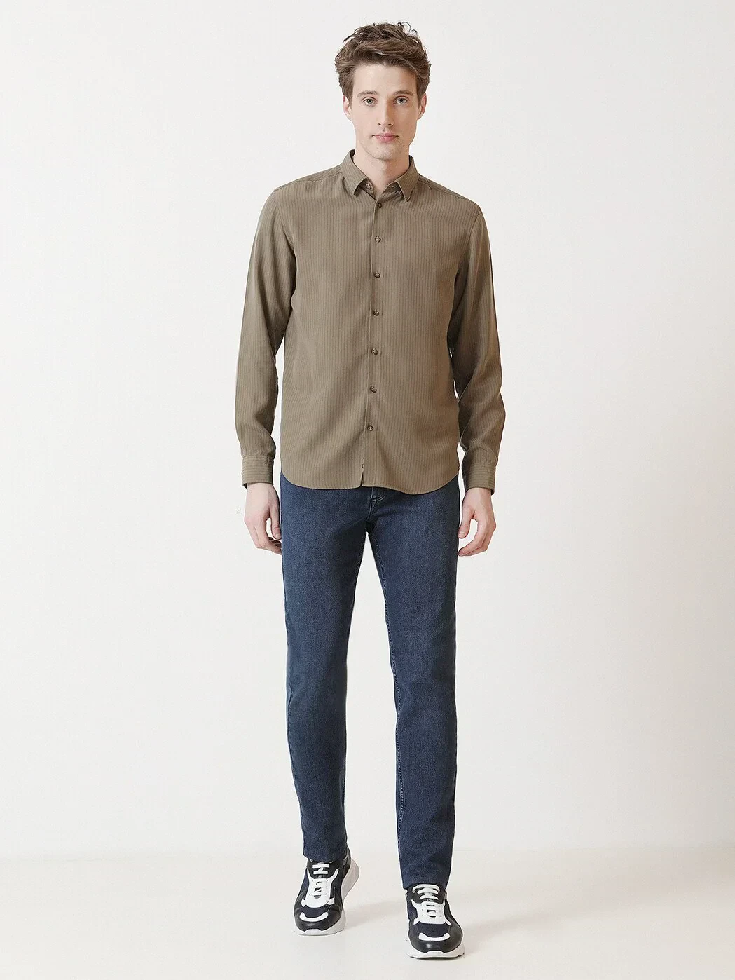 Haki Regular Fit Dokuma Casual Gömlek - 3