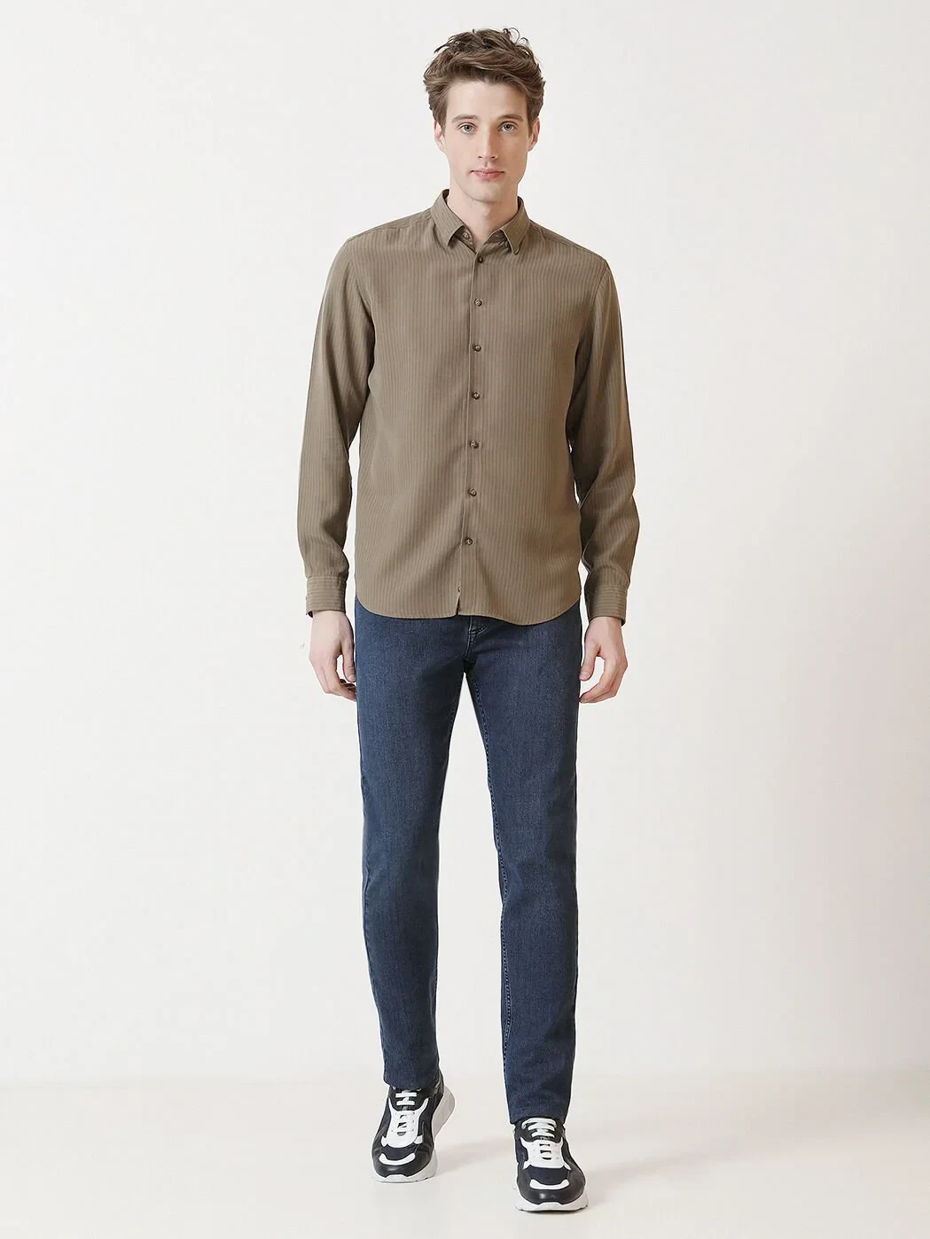 Haki Regular Fit Dokuma Casual Gömlek - 3