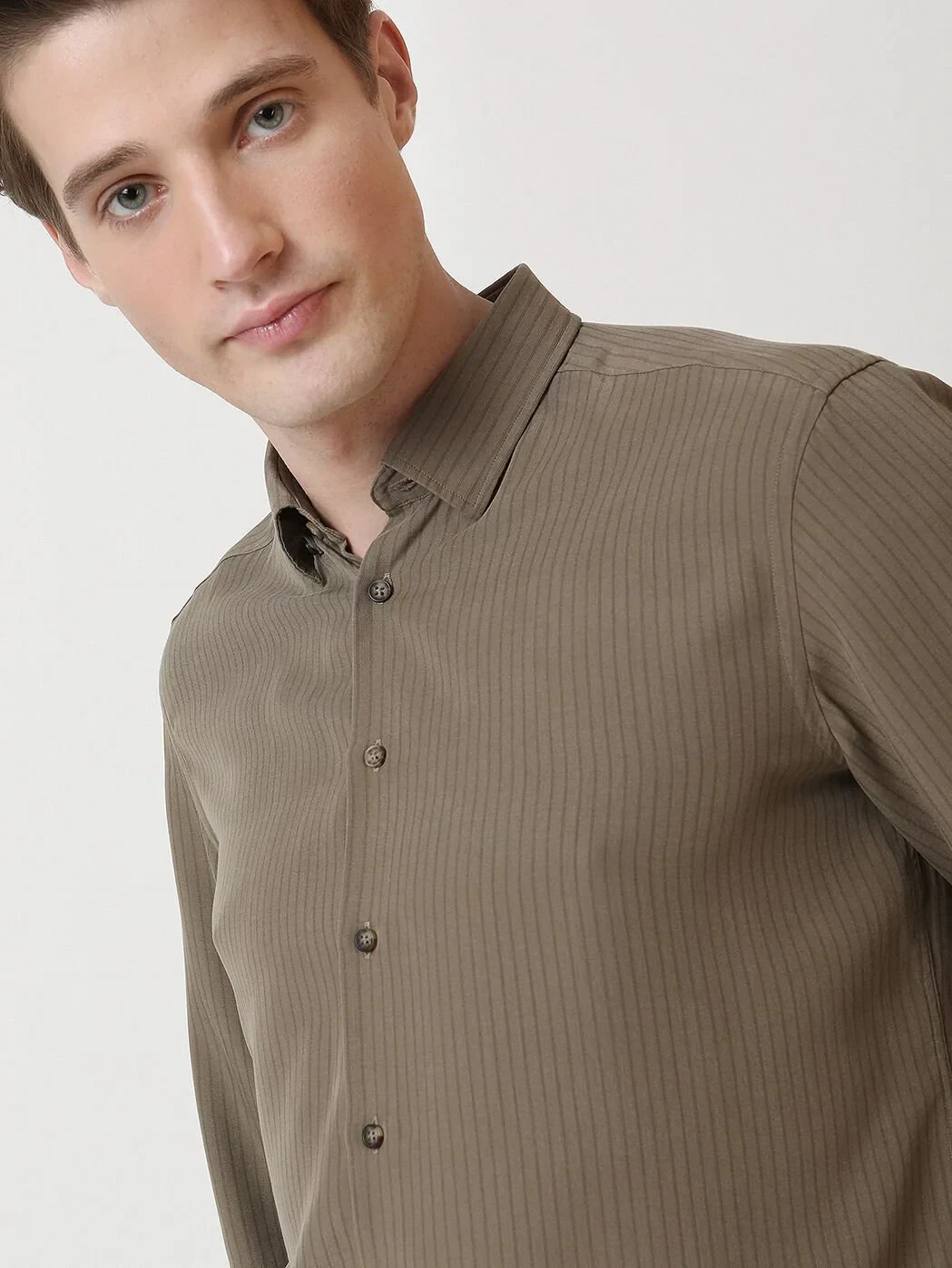 Haki Regular Fit Dokuma Casual Gömlek - 4