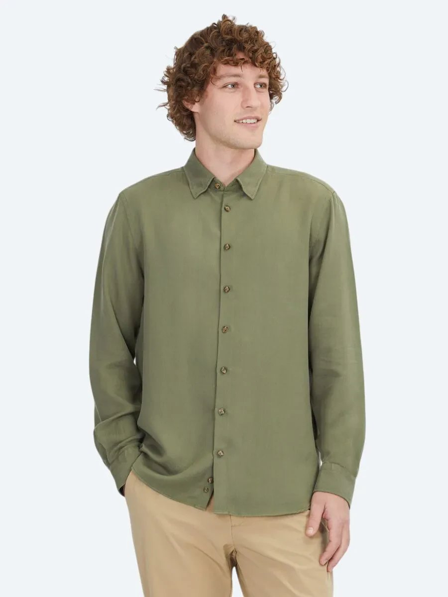 Haki Regular Fit Dokuma Casual Gömlek - 1