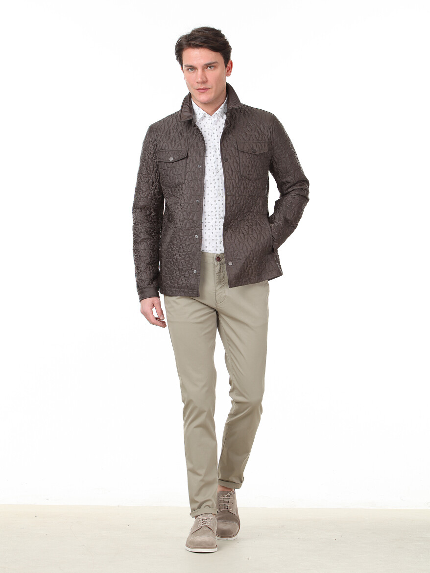 Haki Regular Fit Gömlek Yaka Casual Dokuma Mont - 2