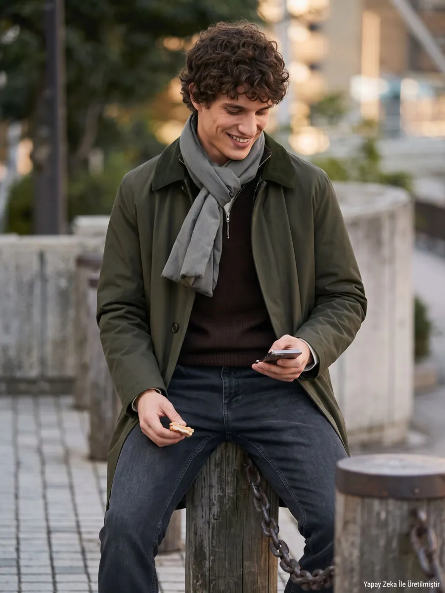 Haki Regular Fit Gömlek Yaka Casual Dokuma Pardösü - 2